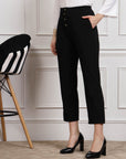 Black Women Mid Rise Pleated Trousers