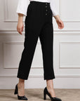 Black Women Mid Rise Pleated Trousers