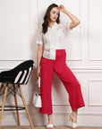 Red Women Mid Rise Parallel Trousers