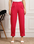 Women Pink Pleated Cropped Peg Trousers