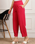 Women Pink Pleated Cropped Peg Trousers