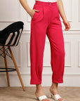 Women Pink Pleated Cropped Peg Trousers