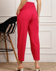 Women Pink Pleated Cropped Peg Trousers