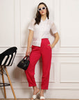 Women Pink Pleated Cropped Peg Trousers