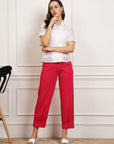 Women Pink Pleated Cropped Peg Trousers