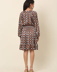 Checked Puff Sleeve A-Line Dress