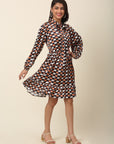 CINK Checked Puff Sleeve A-Line Dress