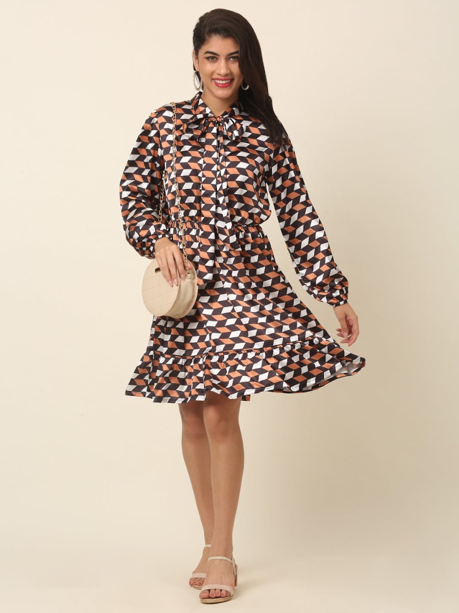 CINK Checked Puff Sleeve A-Line Dress