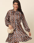 CINK Checked Puff Sleeve A-Line Dress