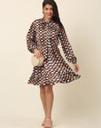 CINK Checked Puff Sleeve A-Line Dress