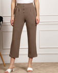 Women Brown Pleated Cropped Trousers