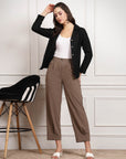 Brown Women Mid Rise Pleated Trousers