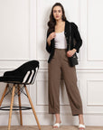 Brown Women Mid Rise Pleated Trousers