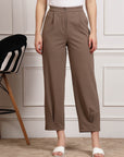 Brown Women Mid Rise Pleated Trousers