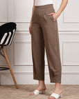 Brown Women Mid Rise Pleated Trousers