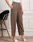 Brown Women Mid Rise Pleated Trousers