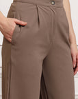 Brown Women Mid Rise Pleated Trousers