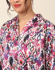 Pink Abstract Printed Cutaway Collar Casual Shirt