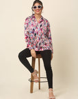 Pink Abstract Printed Cutaway Collar Casual Shirt