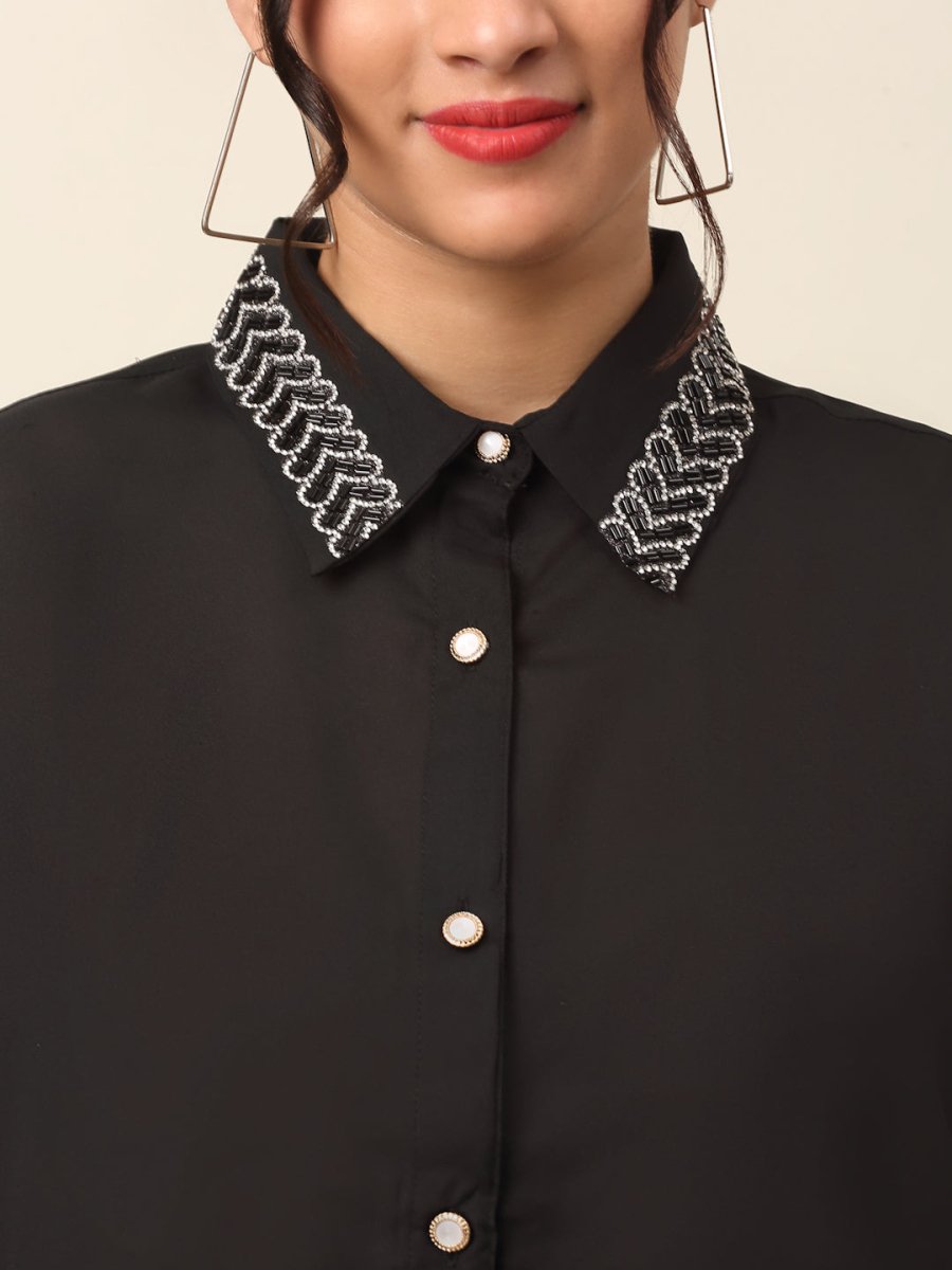 CINK Black Spread Collar Casual Buttoned Top