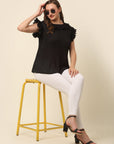 Black Flutter Sleeve Ruffles Top