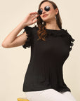 Black Flutter Sleeve Ruffles Top