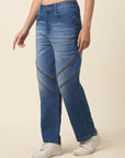Women Blue Heavy Fade Whiskers and chevrons Effect Stretchable Cotton Jeans