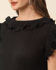Black Flutter Sleeve Ruffles Top