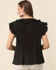 Black Flutter Sleeve Ruffles Top