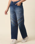Women Blue Heavy Fade Crinkle Effect Stretchable Cotton Jeans