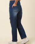 Women Blue Heavy Fade Crinkle Effect Stretchable Cotton Jeans