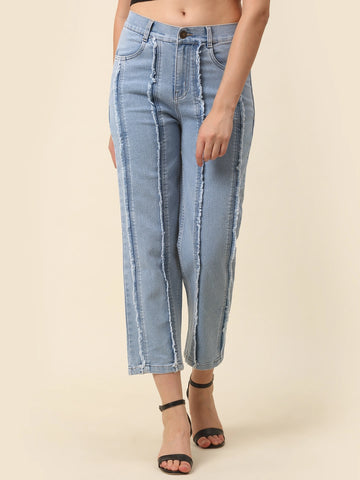 Cink Women Blue Frayed Stretchable Jeans