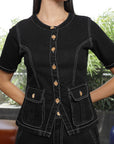 Round Neck Cotton Shirt With Trousers Co-Ords black