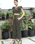 Printed V-Neck Top With Trousers Co-Ord Sets black