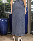 Denim A-Line Midi Denim Skirt light-blue