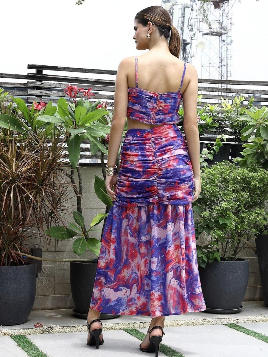 Printed Shoulder Strap Neck Top With Skirt Co-Ord Set multi