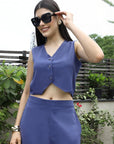 V-Neck Coat With Trousers Co-Ords blue