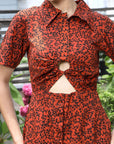 Floral Printed Shirt Collar Short Sleeves Shirt Dress Rust