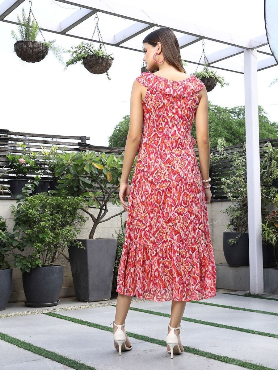 Printed Fit &amp; Flare Midi Dress pink