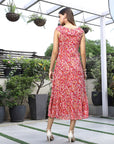 Printed Fit & Flare Midi Dress pink