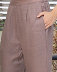 Shirt Collar Embroidered Cotton Shirt With Trousers Co-Ords Set brown