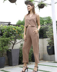 V-Neck Coat With Trousers Co-Ords brown