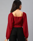 Red Sweetheart Neck Smocked Wrap Top