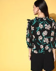 Black Floral Volume Play Top