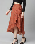 CINK Women Red  White Polka Dot Print Asymmetric Hem A-line Midi Skirt