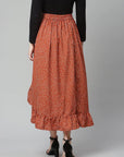CINK Women Red  White Polka Dot Print Asymmetric Hem A-line Midi Skirt