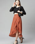 CINK Women Red  White Polka Dot Print Asymmetric Hem A-line Midi Skirt