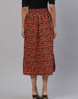 CINK Women Orange  Black Animal Printed A-Line Midi Skirt