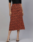 CINK Women Orange  Black Animal Printed A-Line Midi Skirt