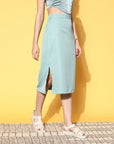 CINK Gorgeous Green Solid Roman Column Skirt